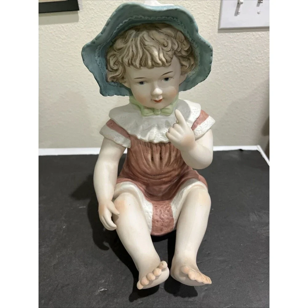 Vintage Piano Baby Girl Bisque Porcelain Figure RARE Large 13” Pointing Finger